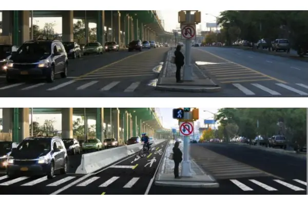 The protected bike lane planned for Bruckner Boulevard in the Bronx